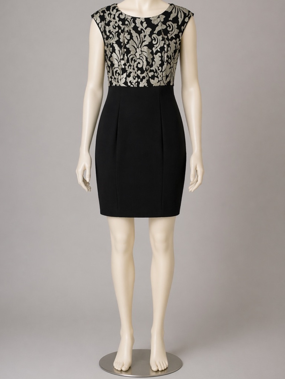 Tahari Arthur Levine Petite Black Embroidered Lace Overlay Sheath Dress Size 10P